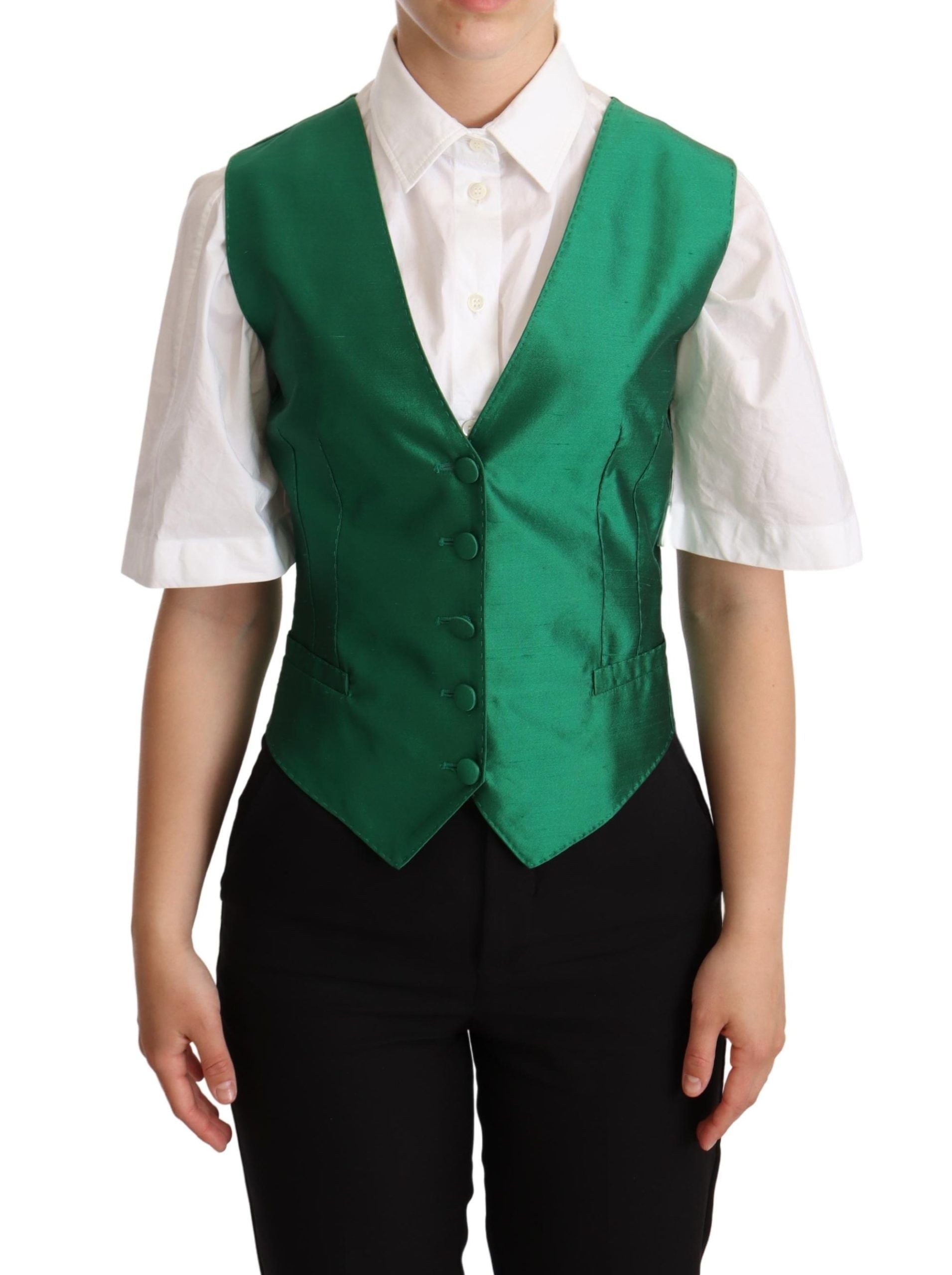 Silk Satin Sleeveless Vest — Green