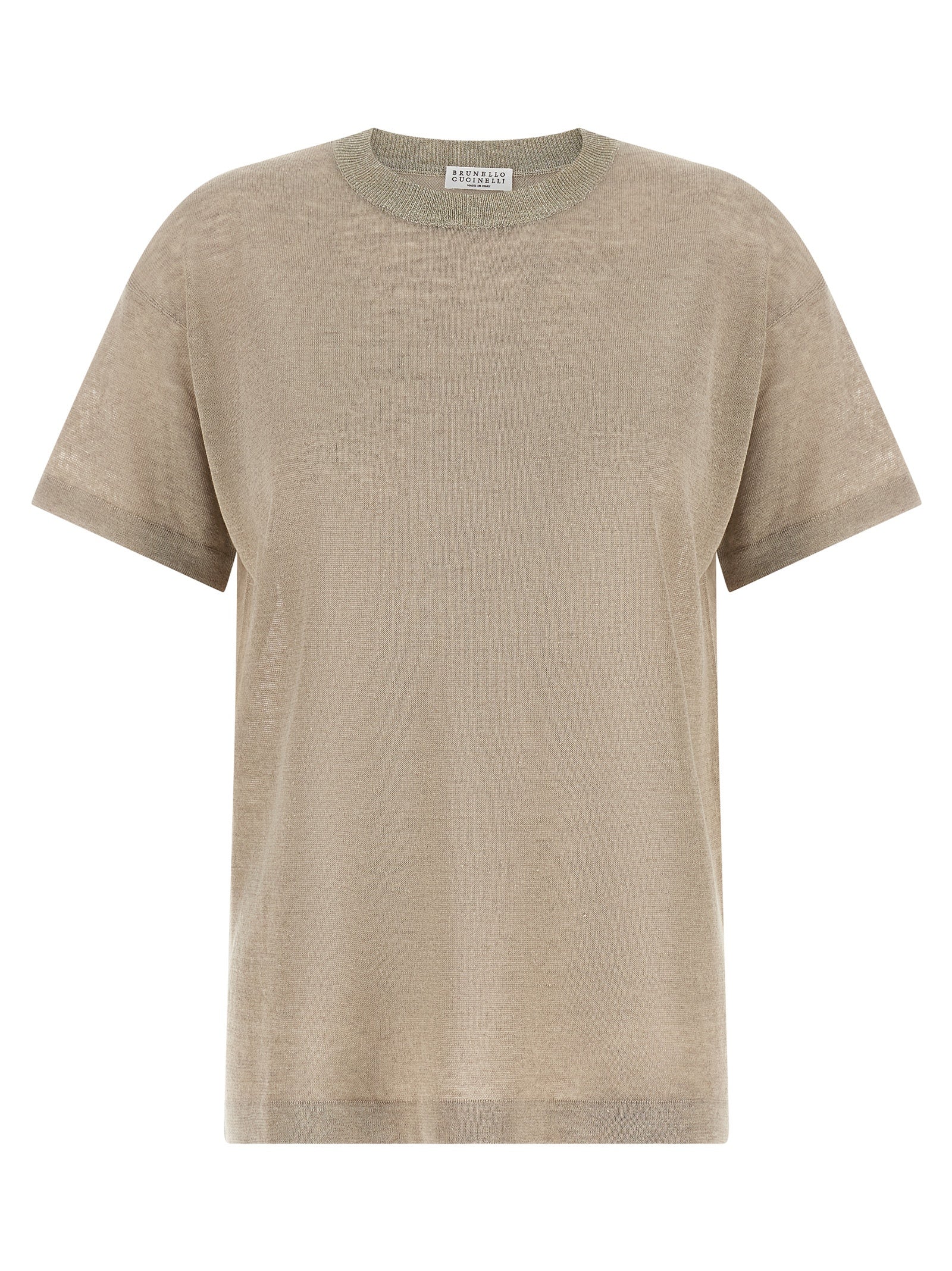 Linen-Viscose Crewneck Sweater — Beige