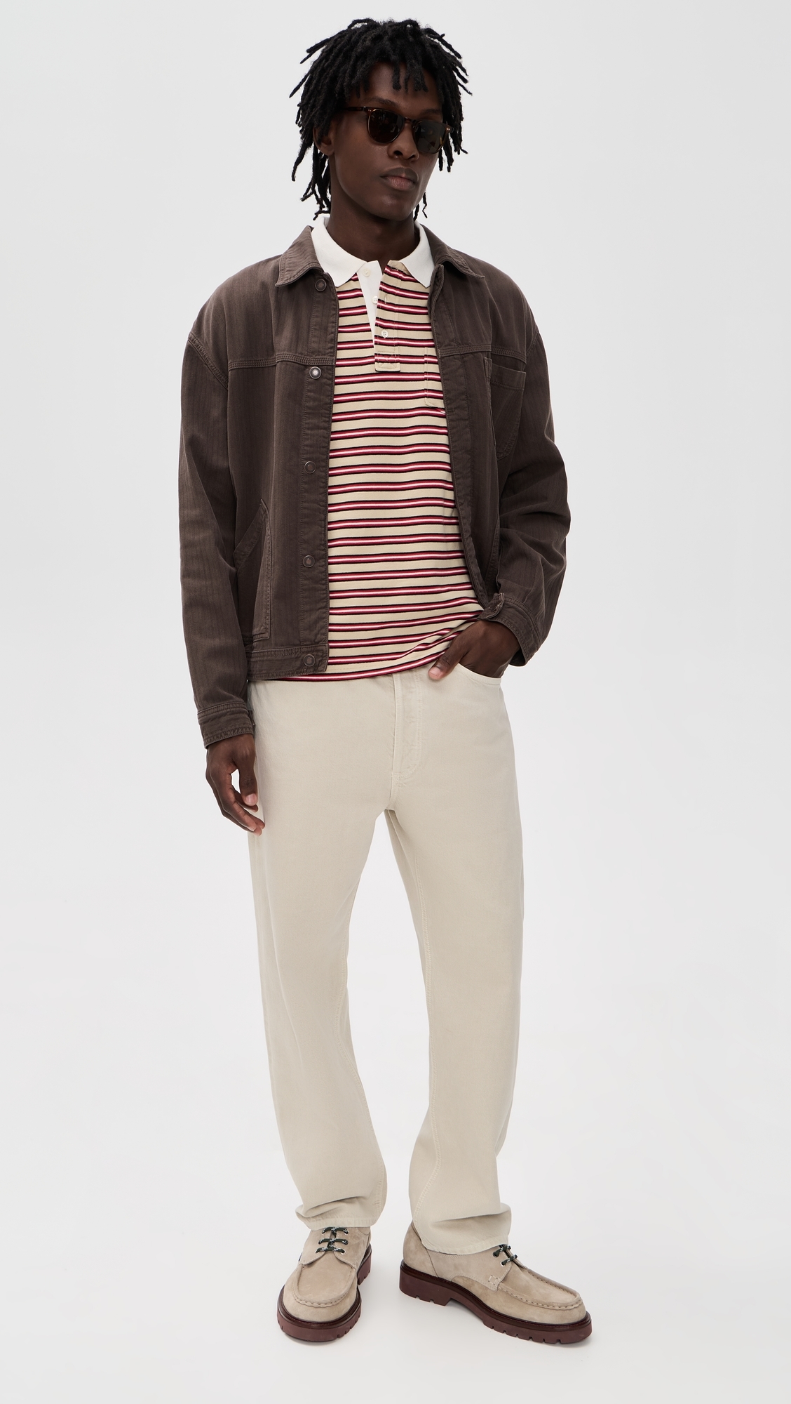 A. P.C. Oscar Striped Polo Shirt Bac Dark Beige