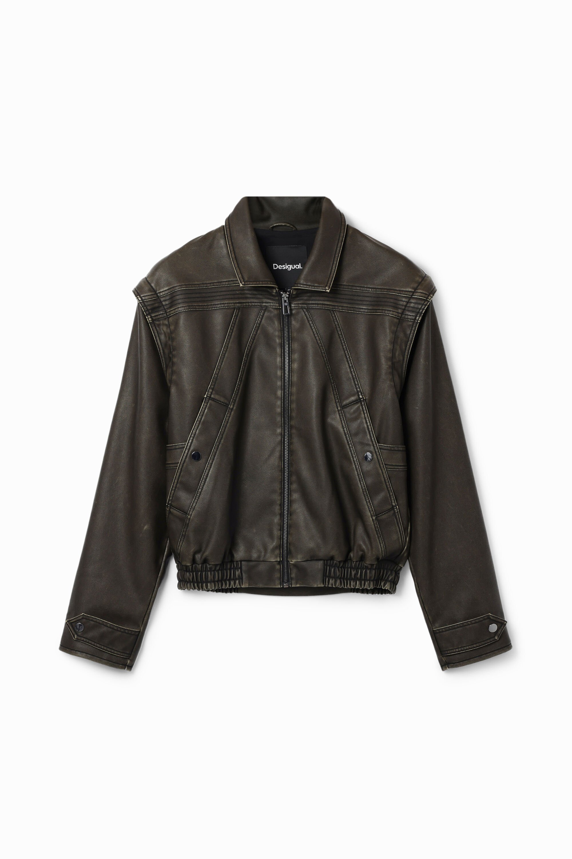 Leather-effect detachable sleeve jacket