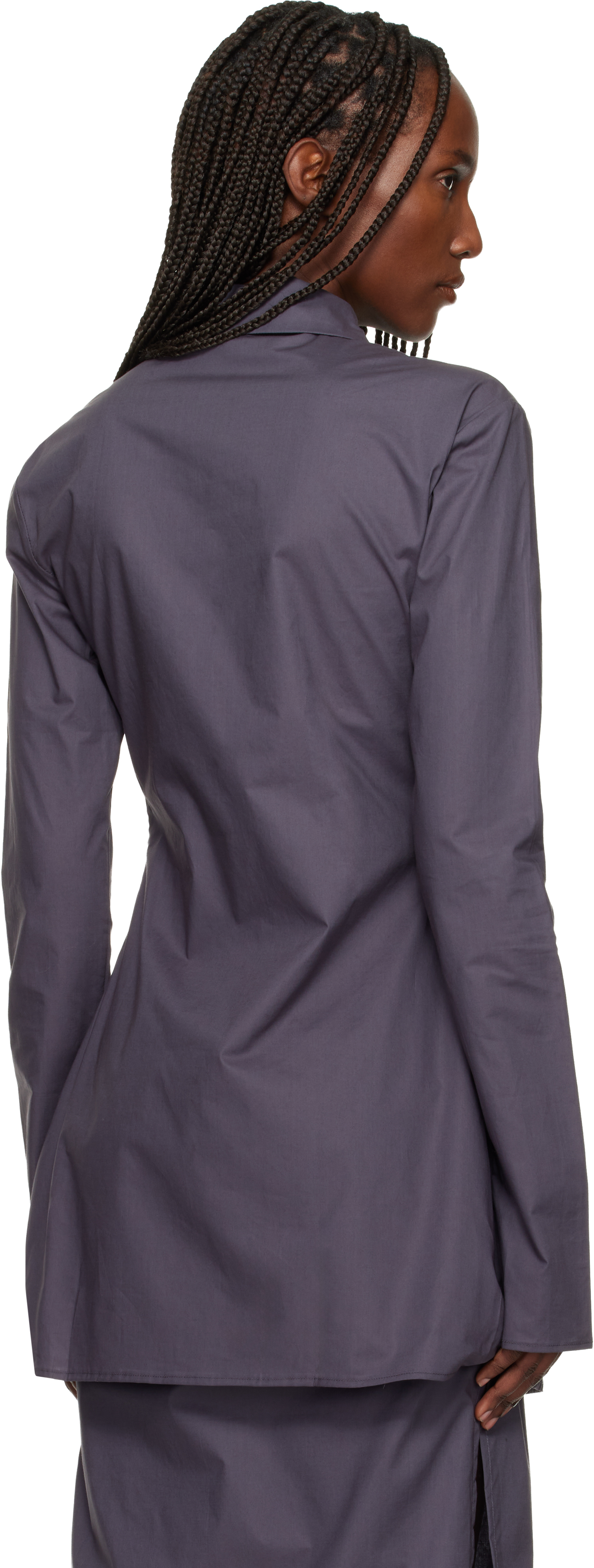 Gray Cotton Poplin Fitted Cuffless Shirt