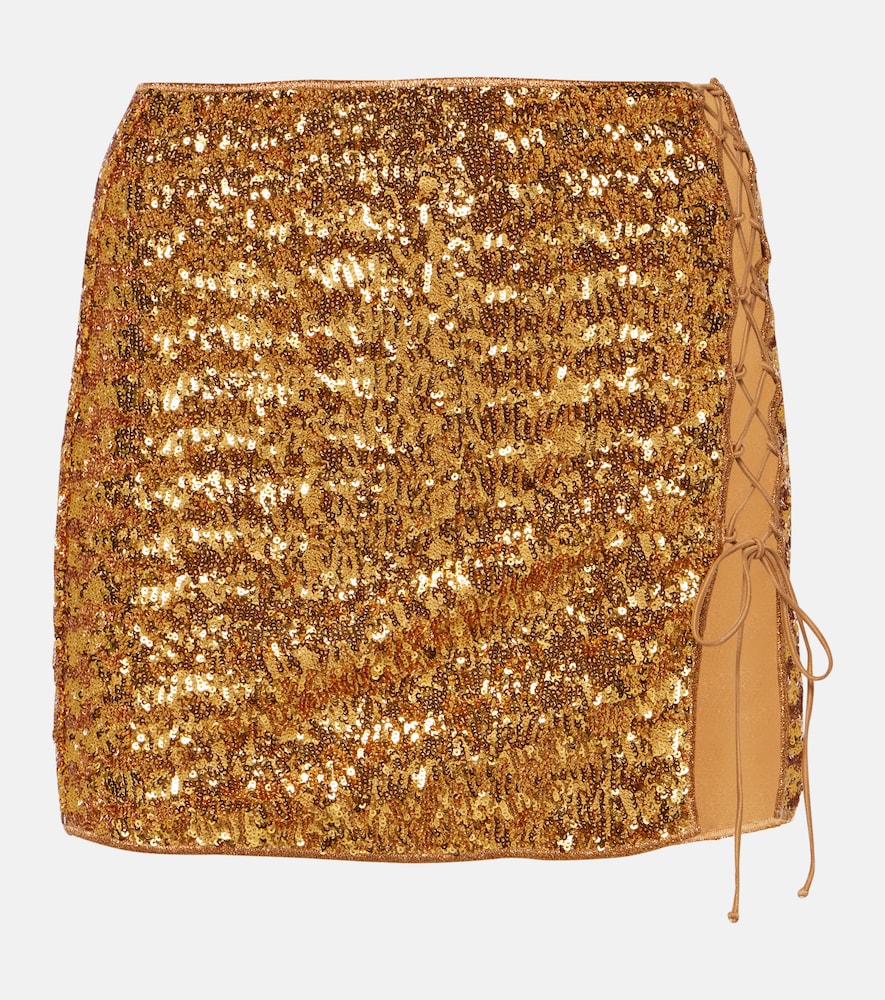 Oséree Feather-trimmed sequined miniskirt