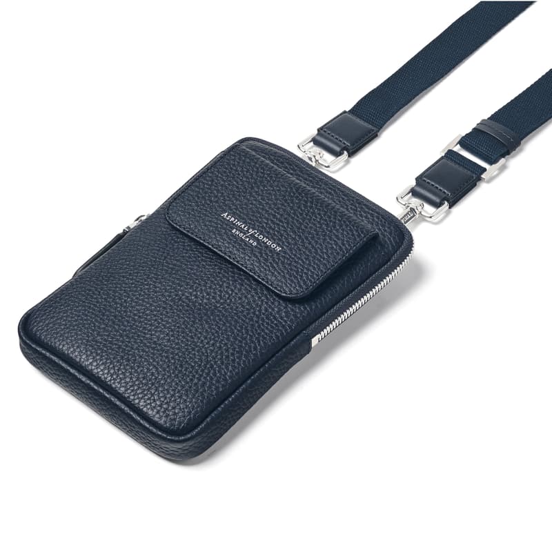 Reporter Crossbody Phone Bag in Navy Pebble