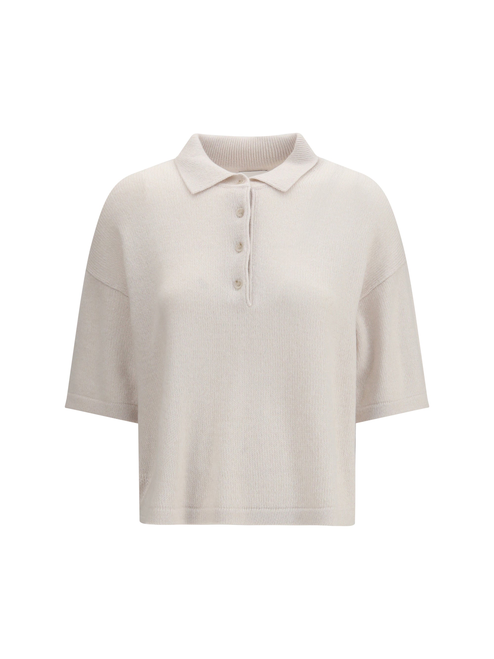 Short-Sleeve Cashmere Polo — Beige
