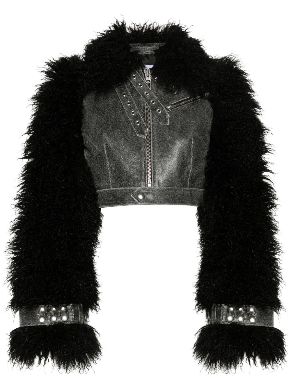 Cropped leather jacket - Black