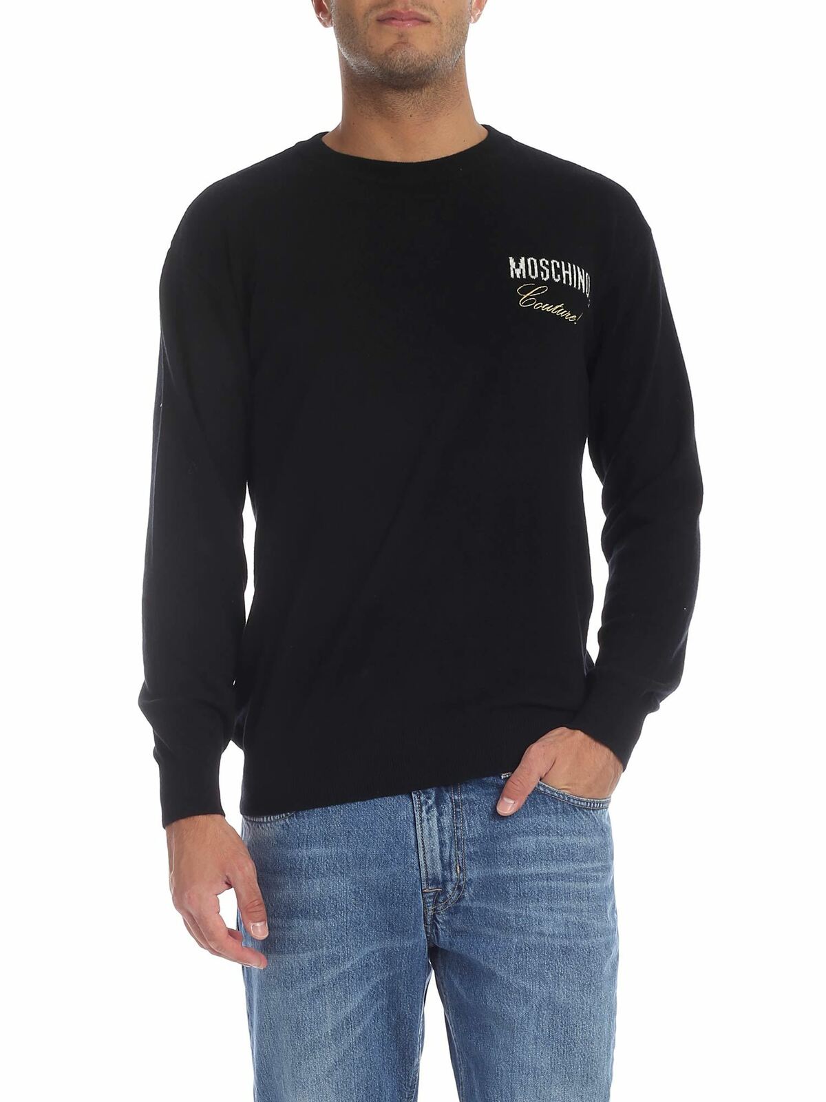 Virgin wool and cashmere pullover in black