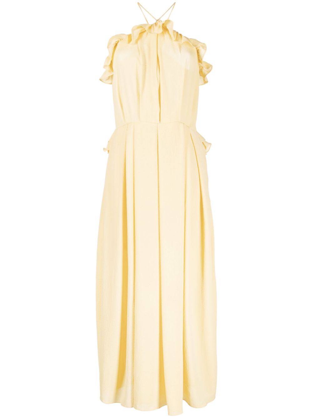 Halterneck ruffled midi dress - Yellow