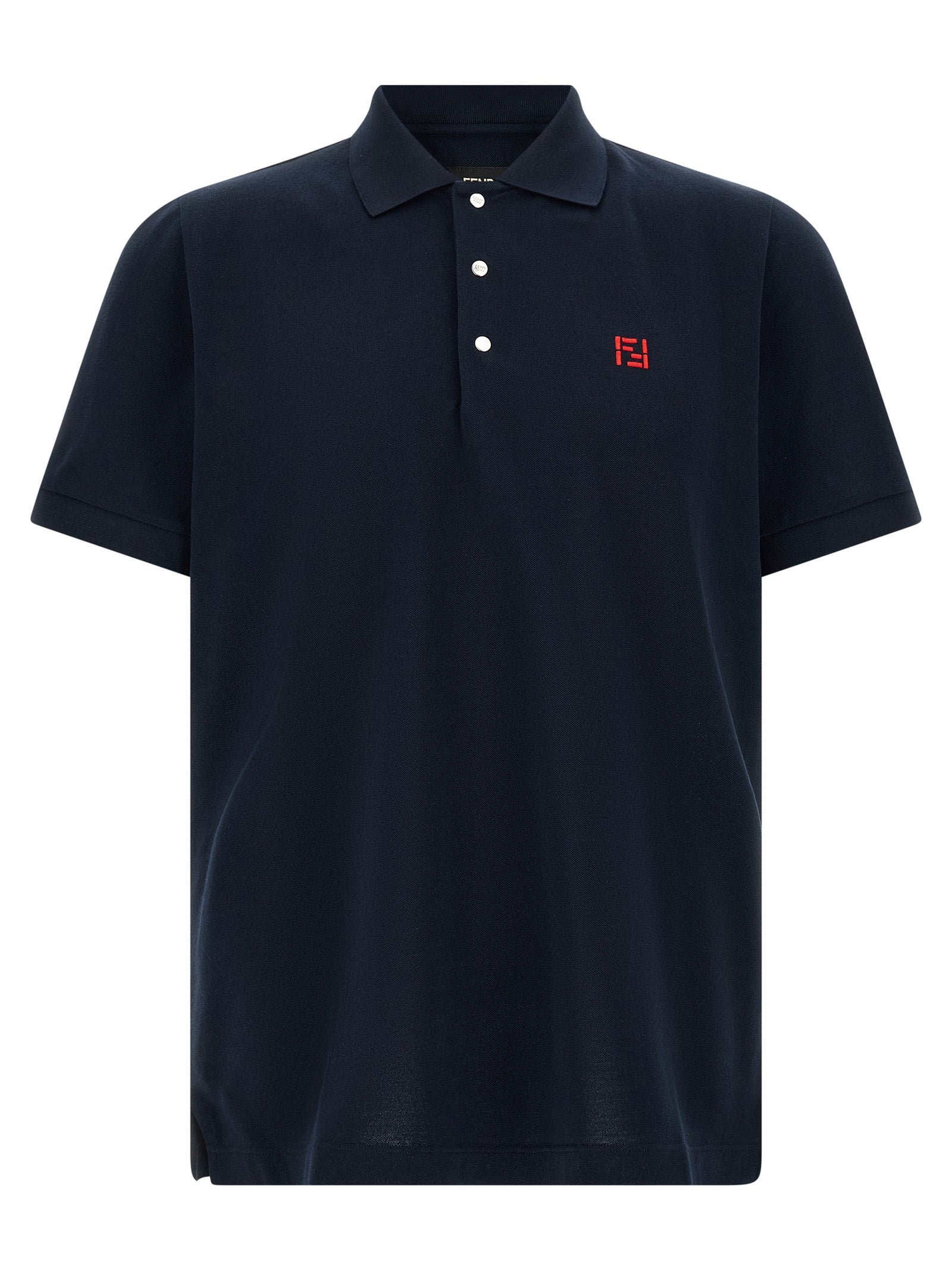 FF Logo-Embroidered Piqué Cotton Polo Shirt — Navy