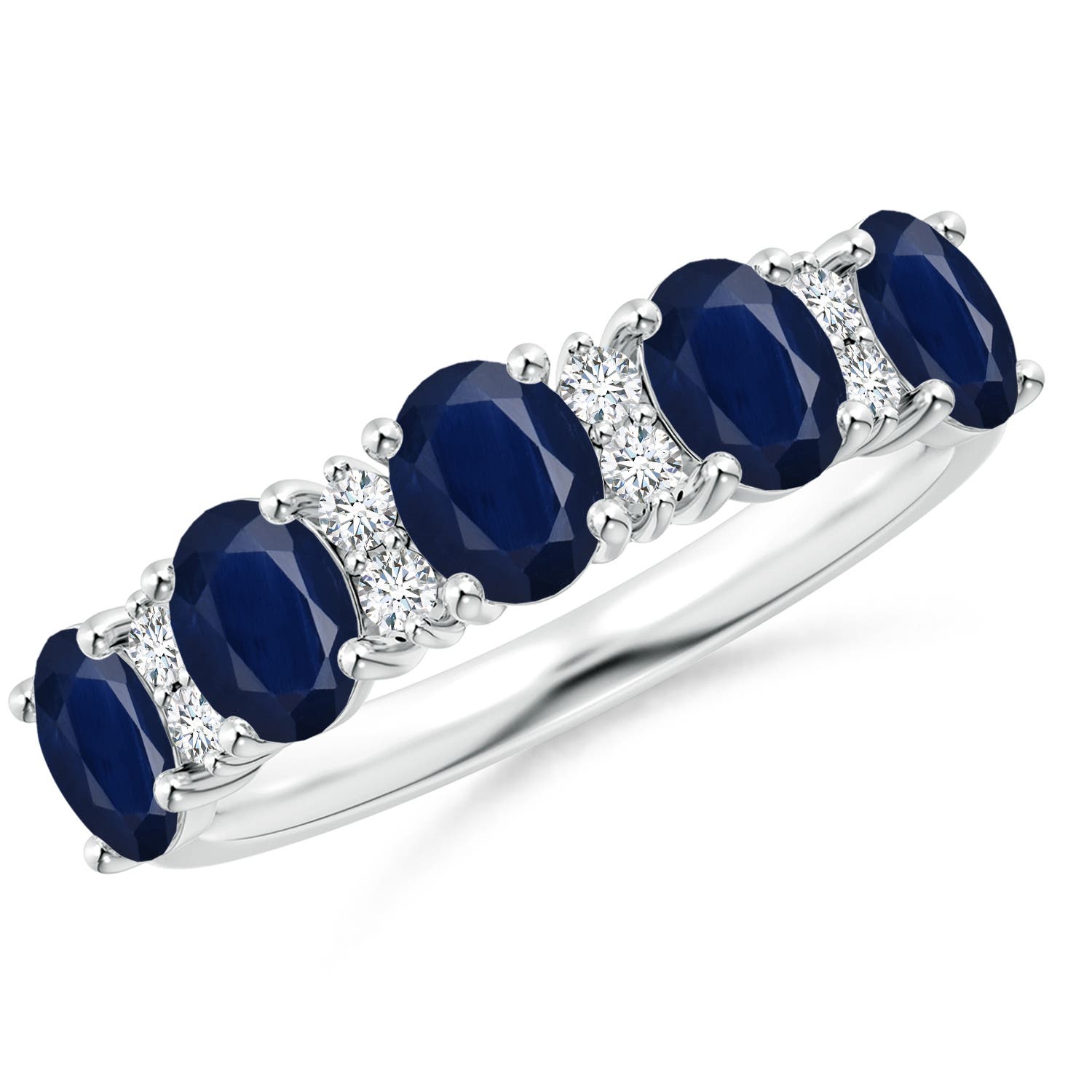 Angara 2.0 Carats Five Stone Blue Sapphire and Diamond Wedding Ring in 18K White Gold