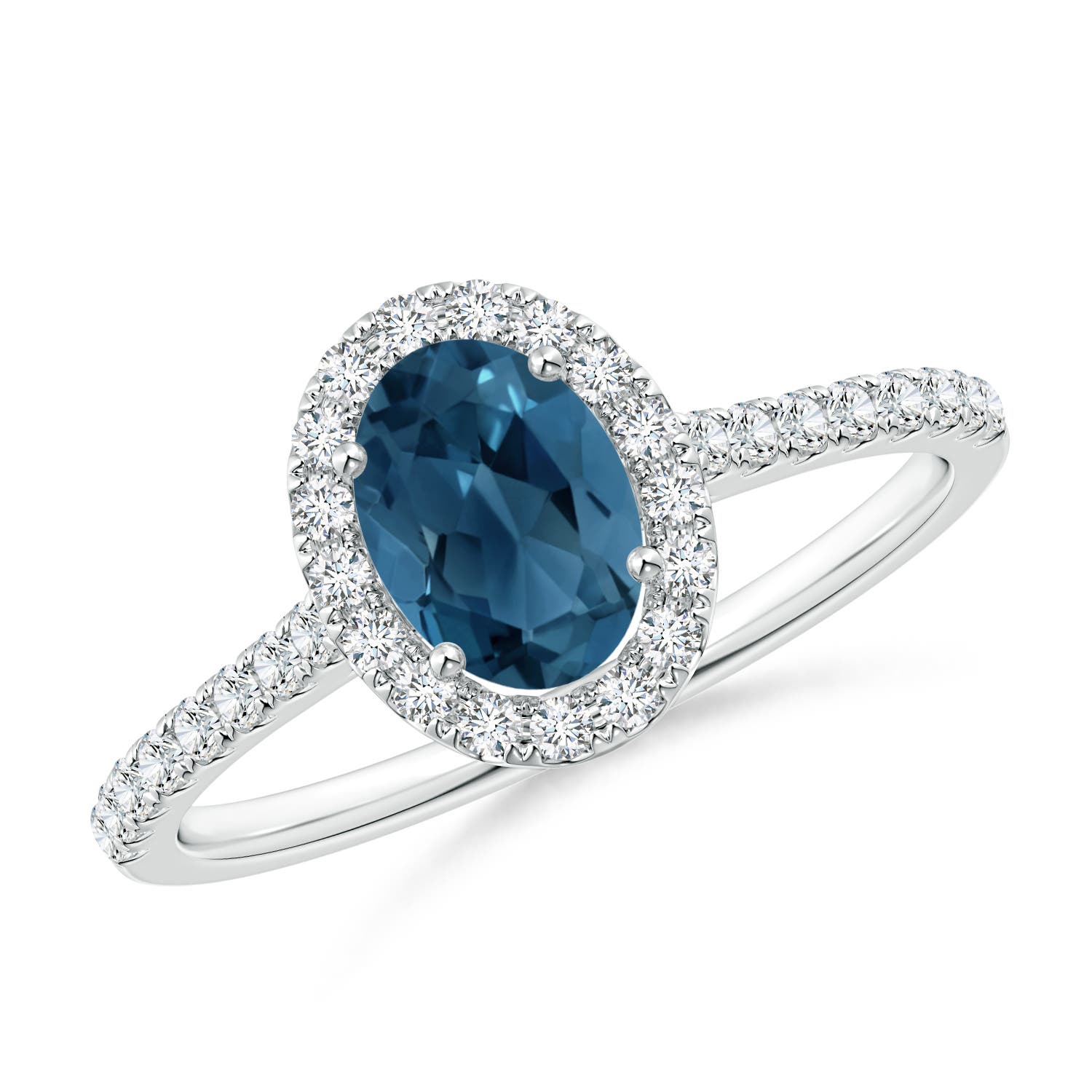 Angara 0.95 Carat Prong-Set Oval London Blue Topaz Halo Ring with Diamond Accents in Platinum