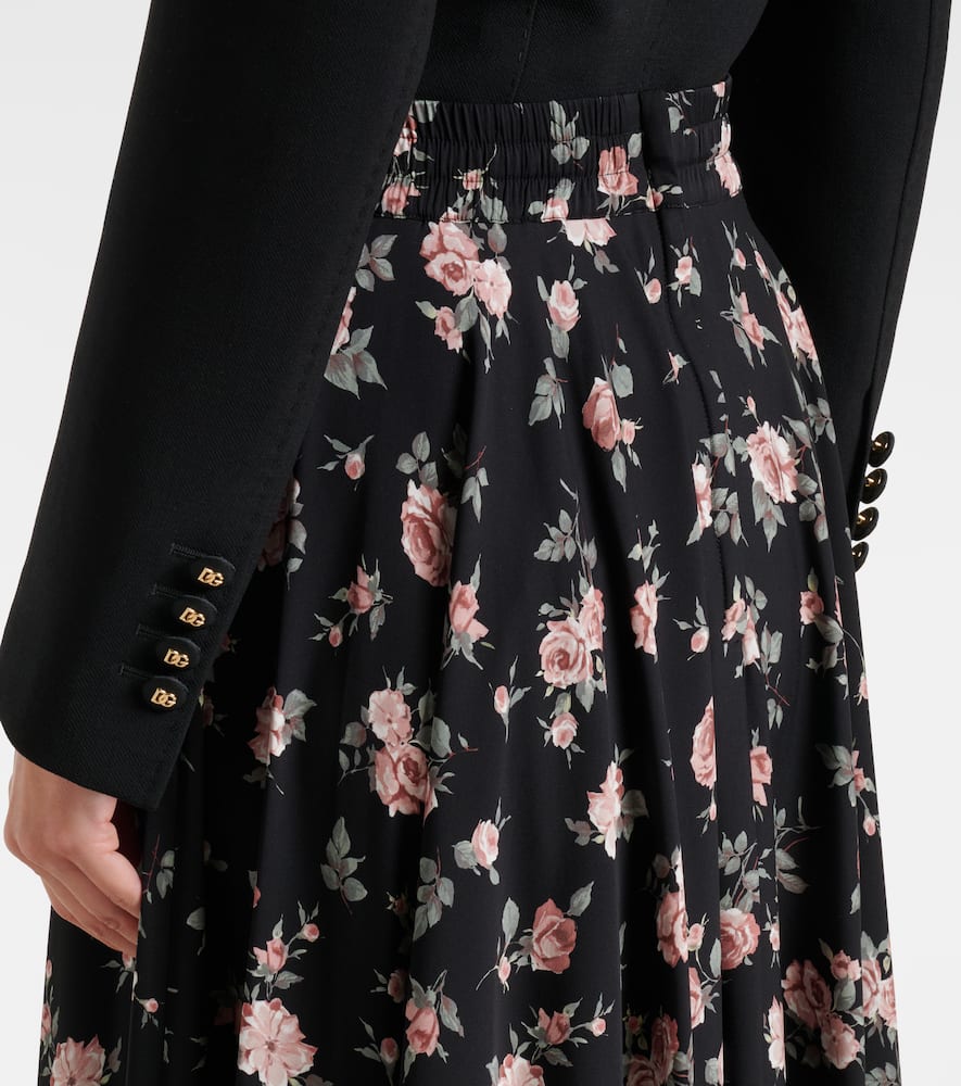 Floral silk-blend charmeuse midi skirt