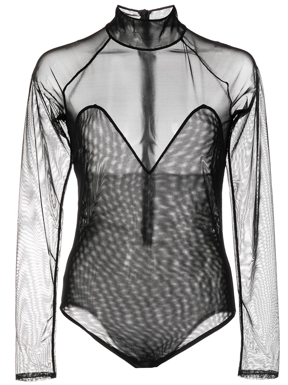 Mesh-panel mock neck bodysuit - Black