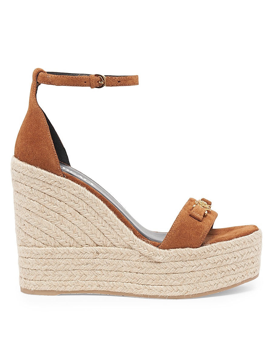 Women's 120MM Medusa Suede Espadrille Platform Wedge Sandals - Spice Brown Gold