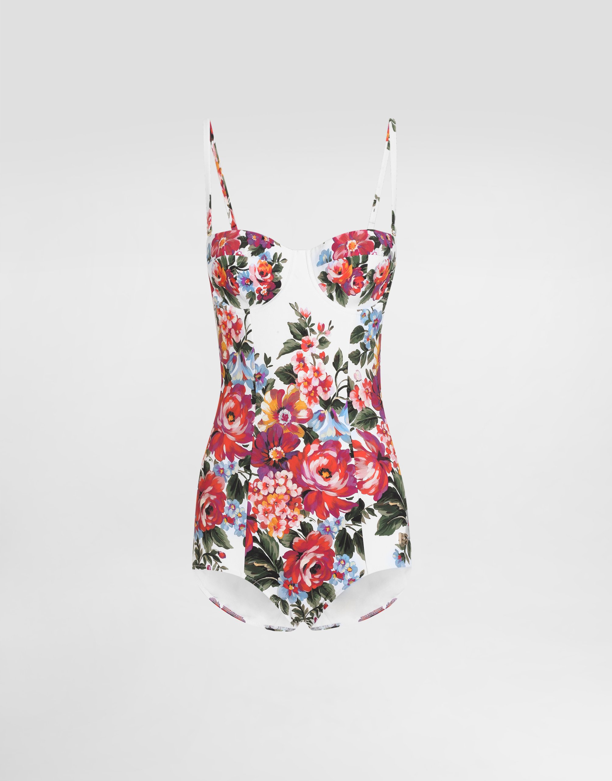 Flower bouquet-print balconette one-piece swimsuit