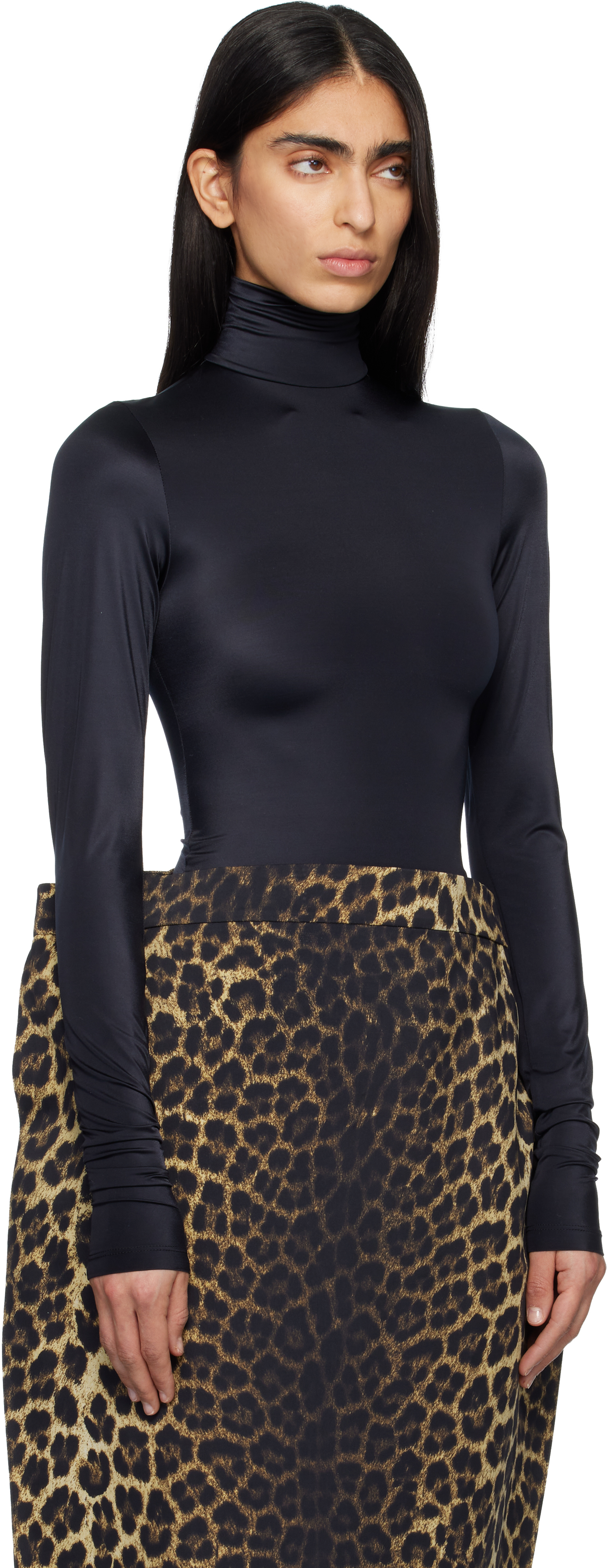 Black High Neck Body Zip Cover Top