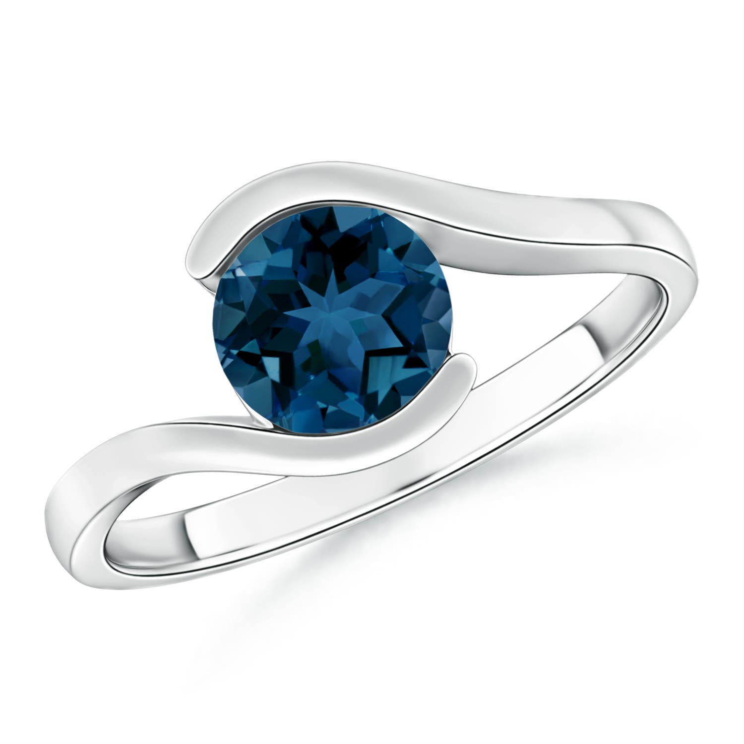 Angara 1.55 Carats Semi Bezel-Set Solitaire Round London Blue Topaz Bypass Ring in Platinum