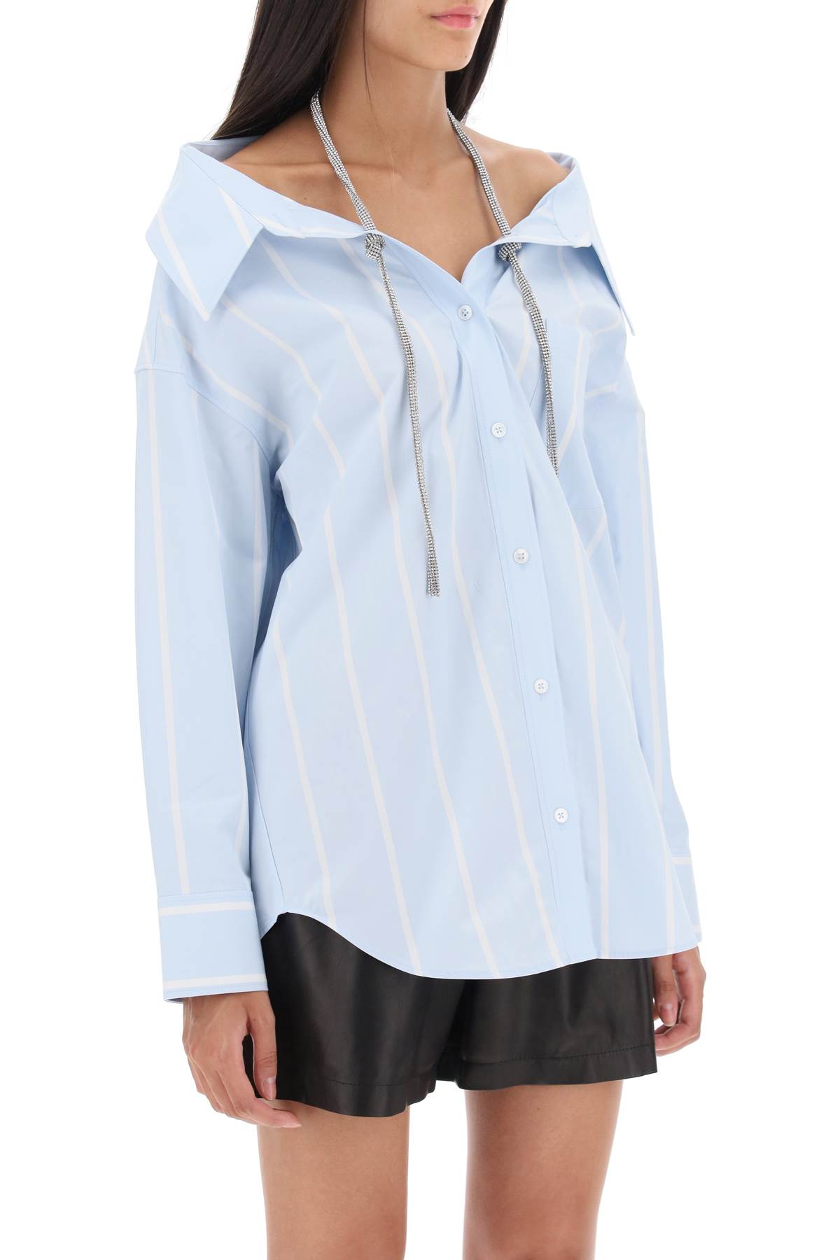 Crystal-embellished striped cotton shirt - Blue