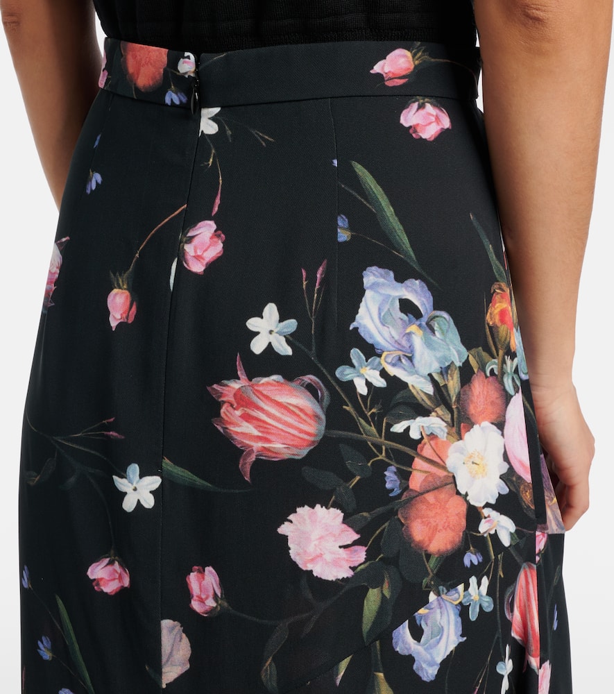 Floral crêpe midi skirt