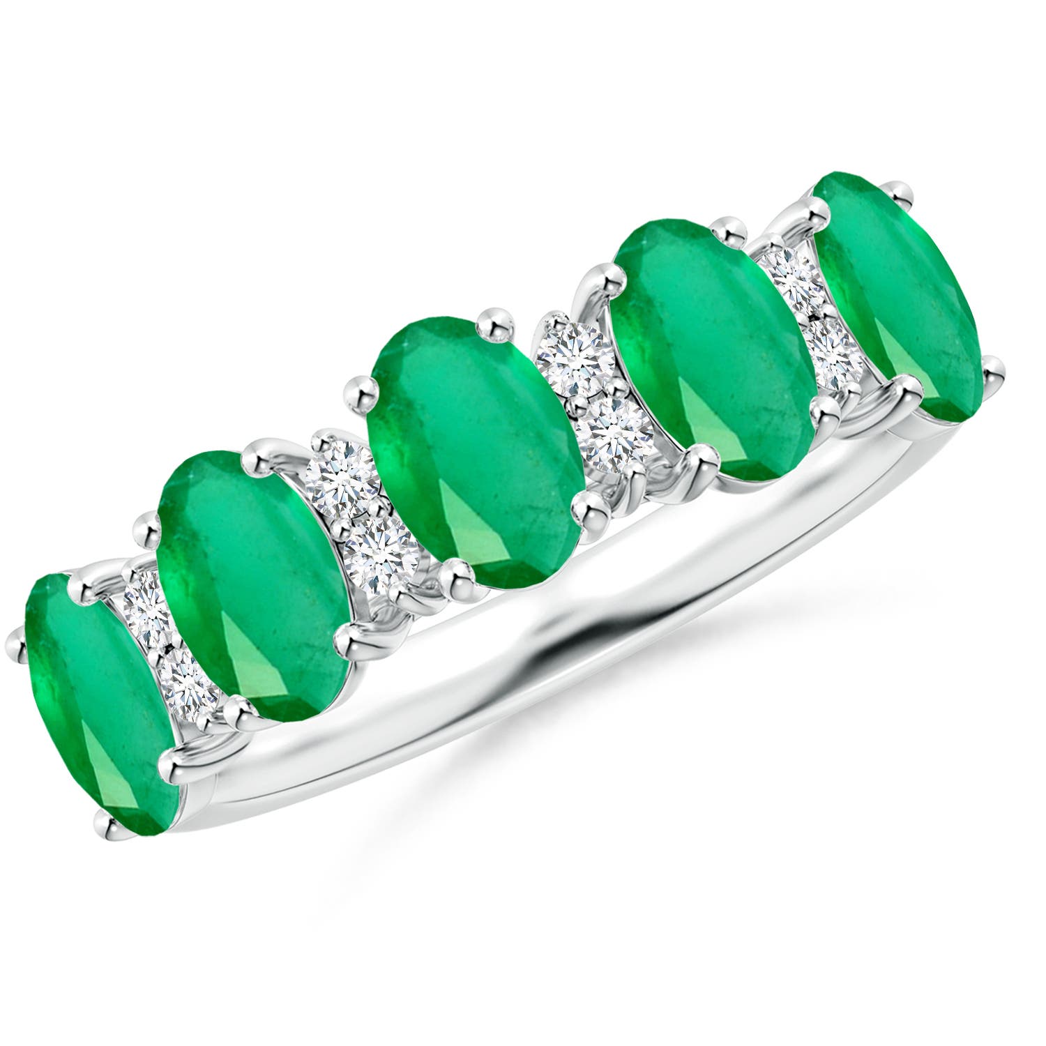 Angara 2.0 Carats Five Stone Emerald and Diamond Wedding Ring in 18K White Gold