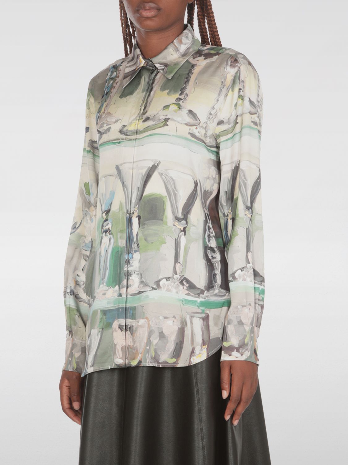 Painterly-print long-sleeve shirt - Green