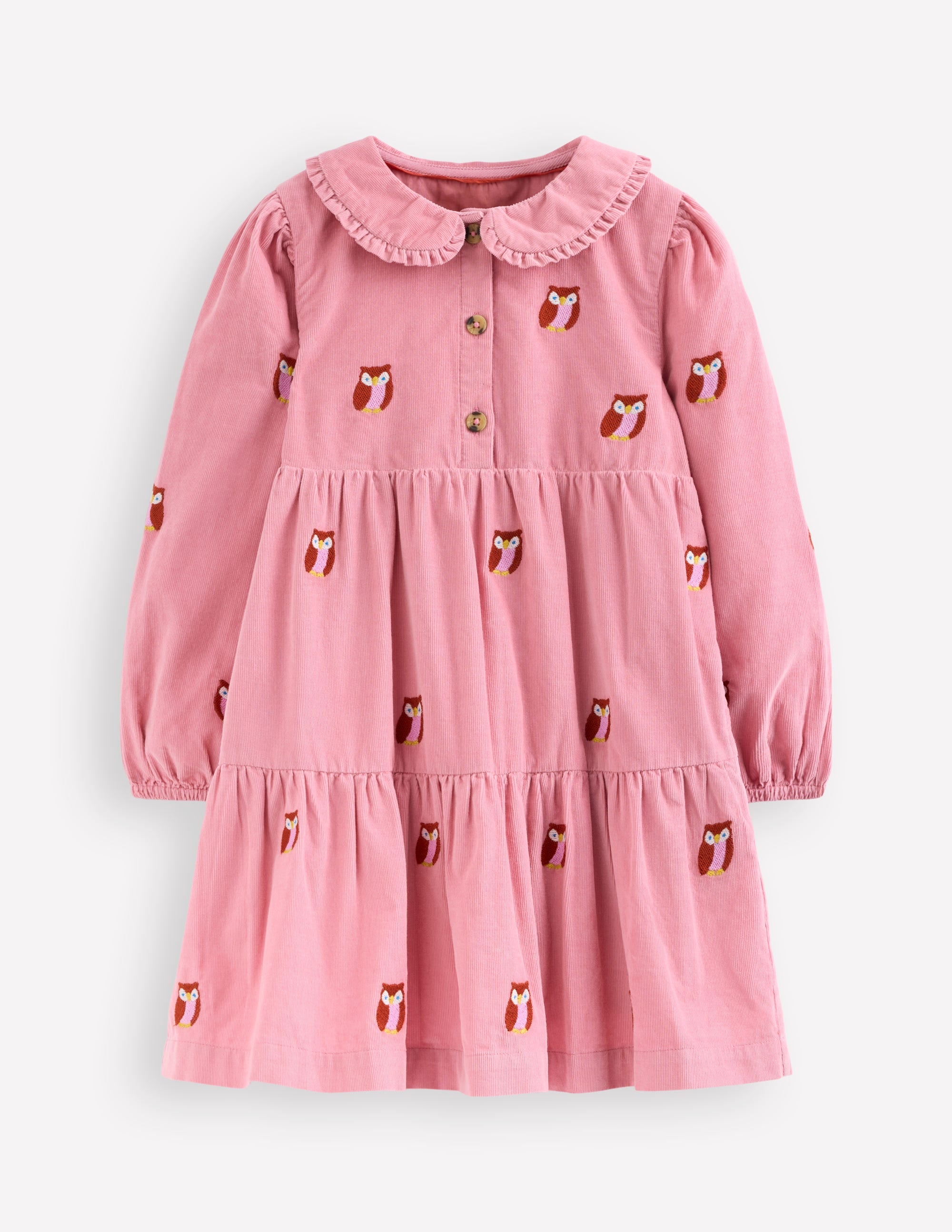 Minna Collared Woven Dress Pink Owl Embroidery