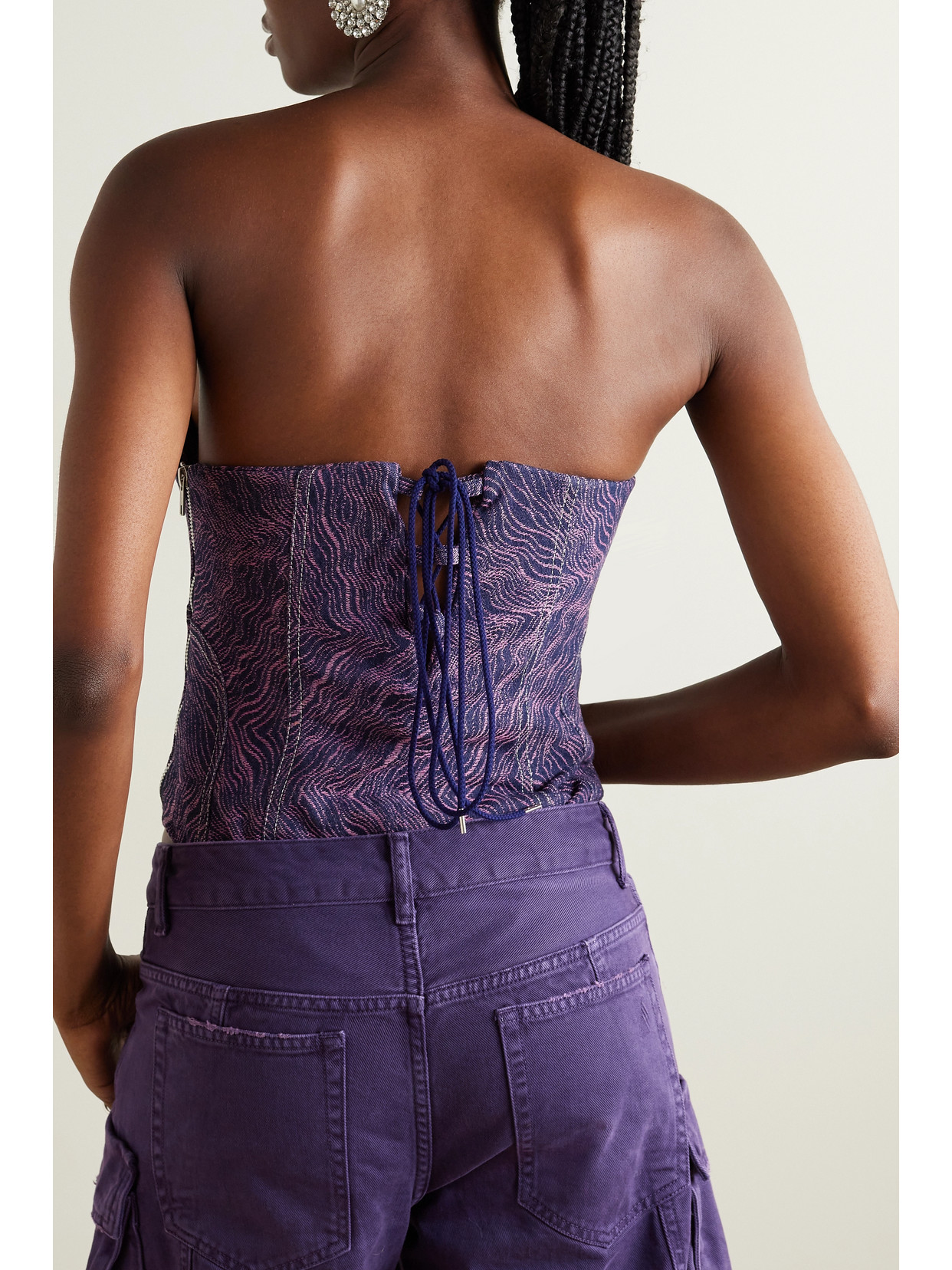 + The Vanguard Strapless Denim-jacquard Bodysuit - Purple