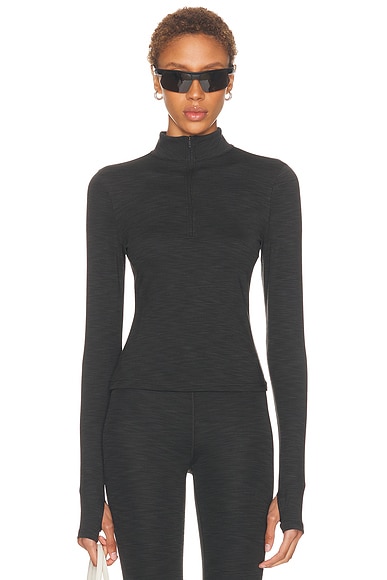Splits59 Stevie Active Rib Half Zip Waist Length Top in Black. - S also in