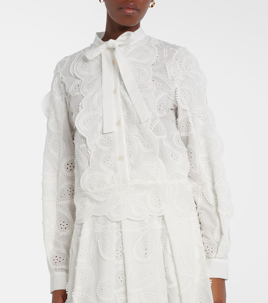 Embroidered tie-neck blouse