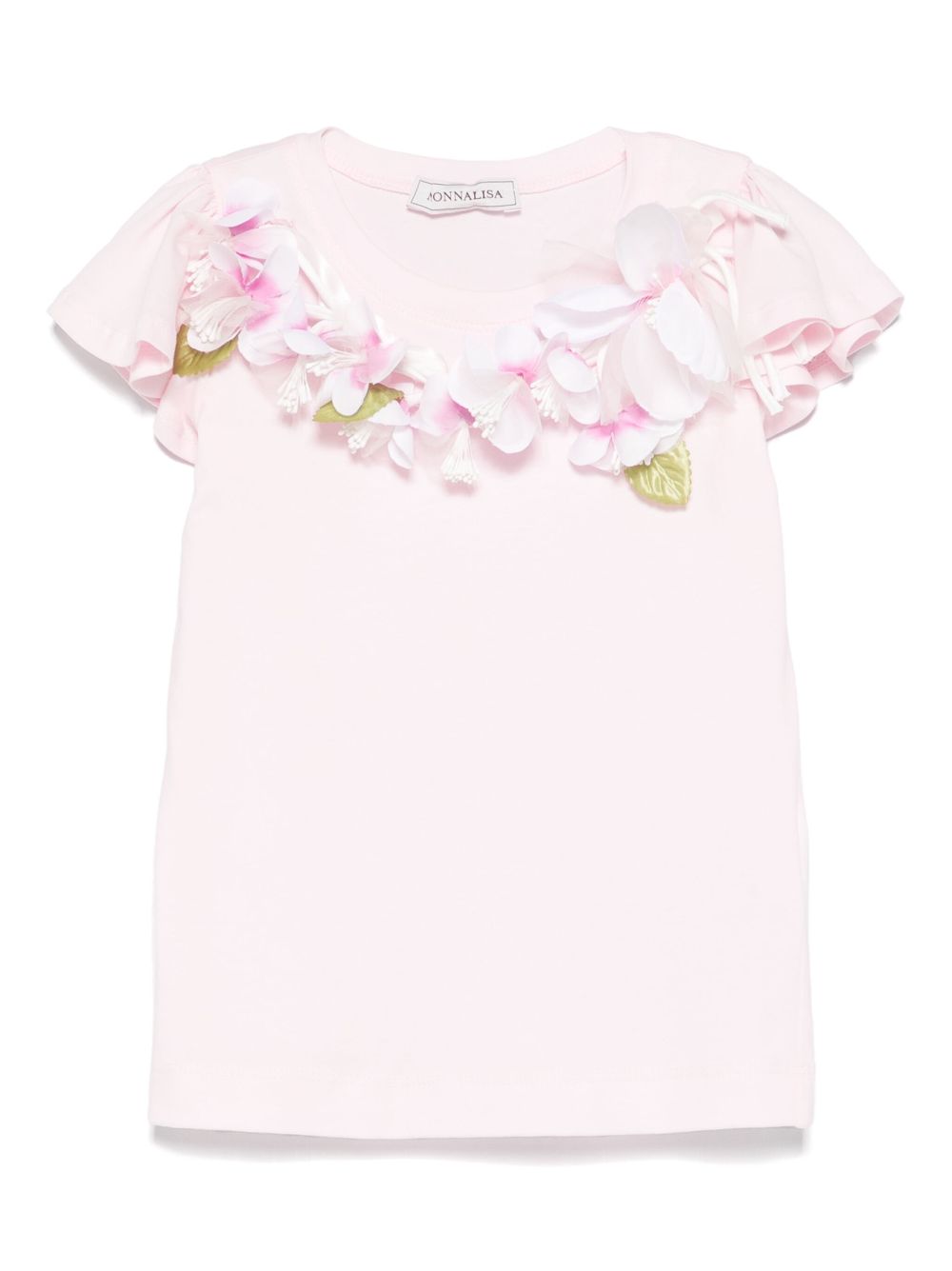 Floral-appliqué T-shirt - Pink