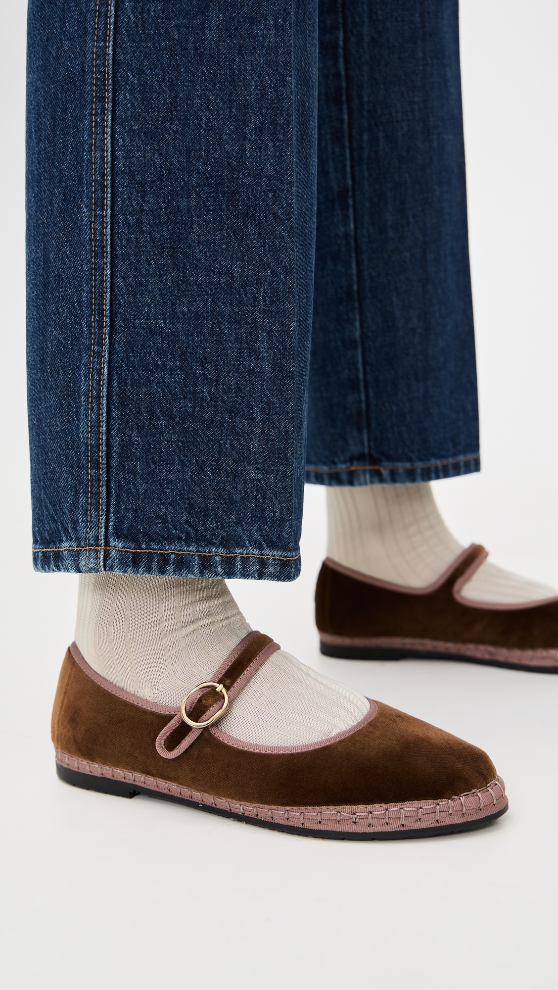 Velvet Mary Jane Flats Brown