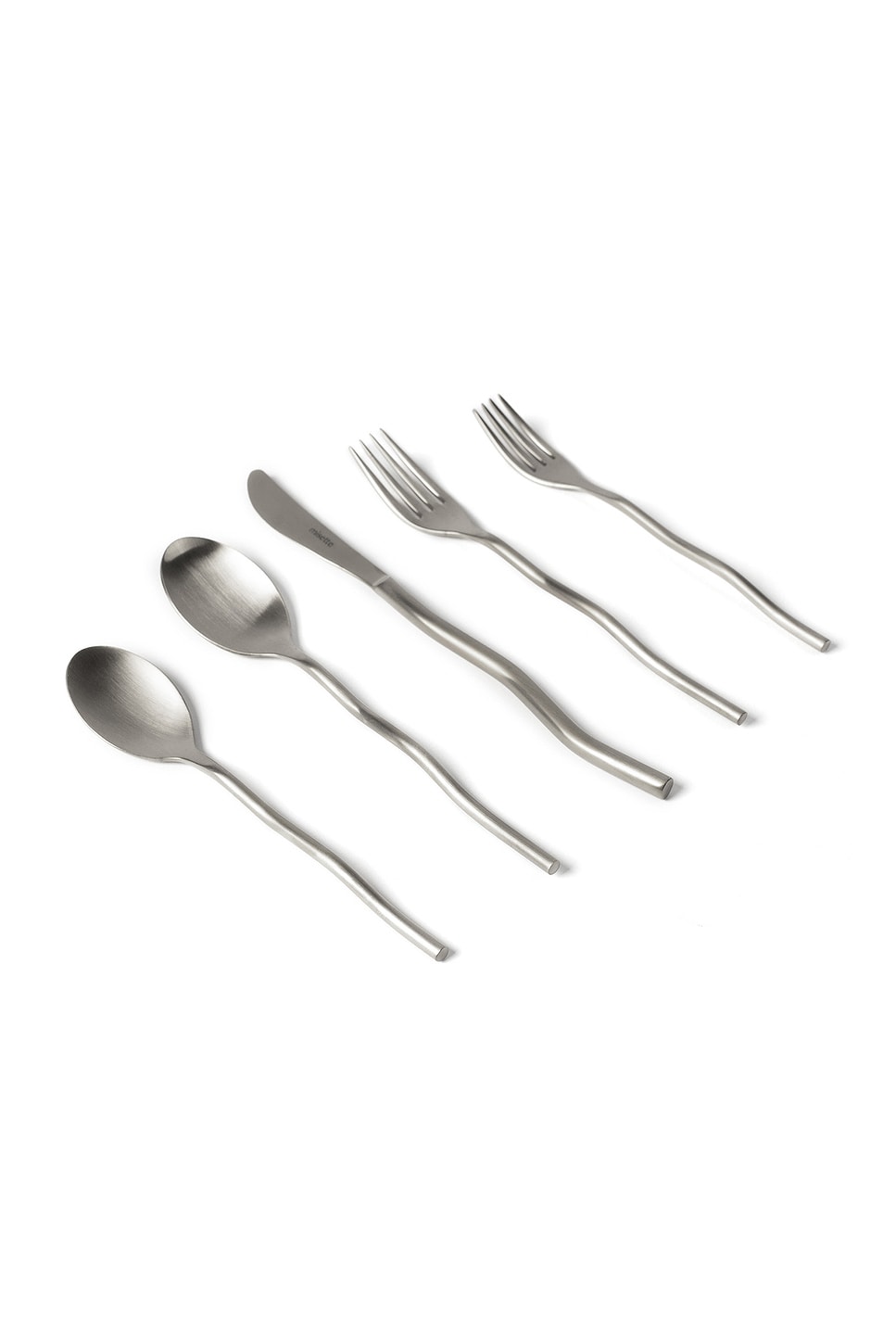 Misette Squiggle 5 Piece Cutlery Set in Matte Silver - Metallic Silver.  a