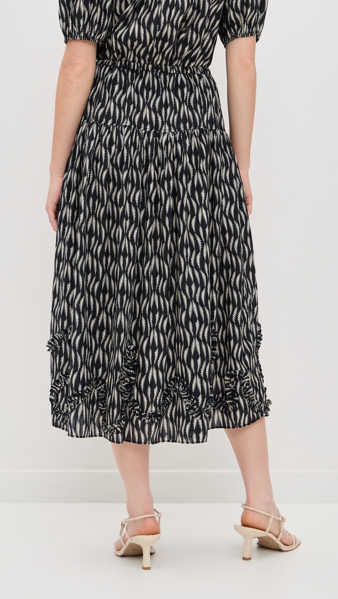Alexandra Ruffled Cotton Midi Skirt Graphite