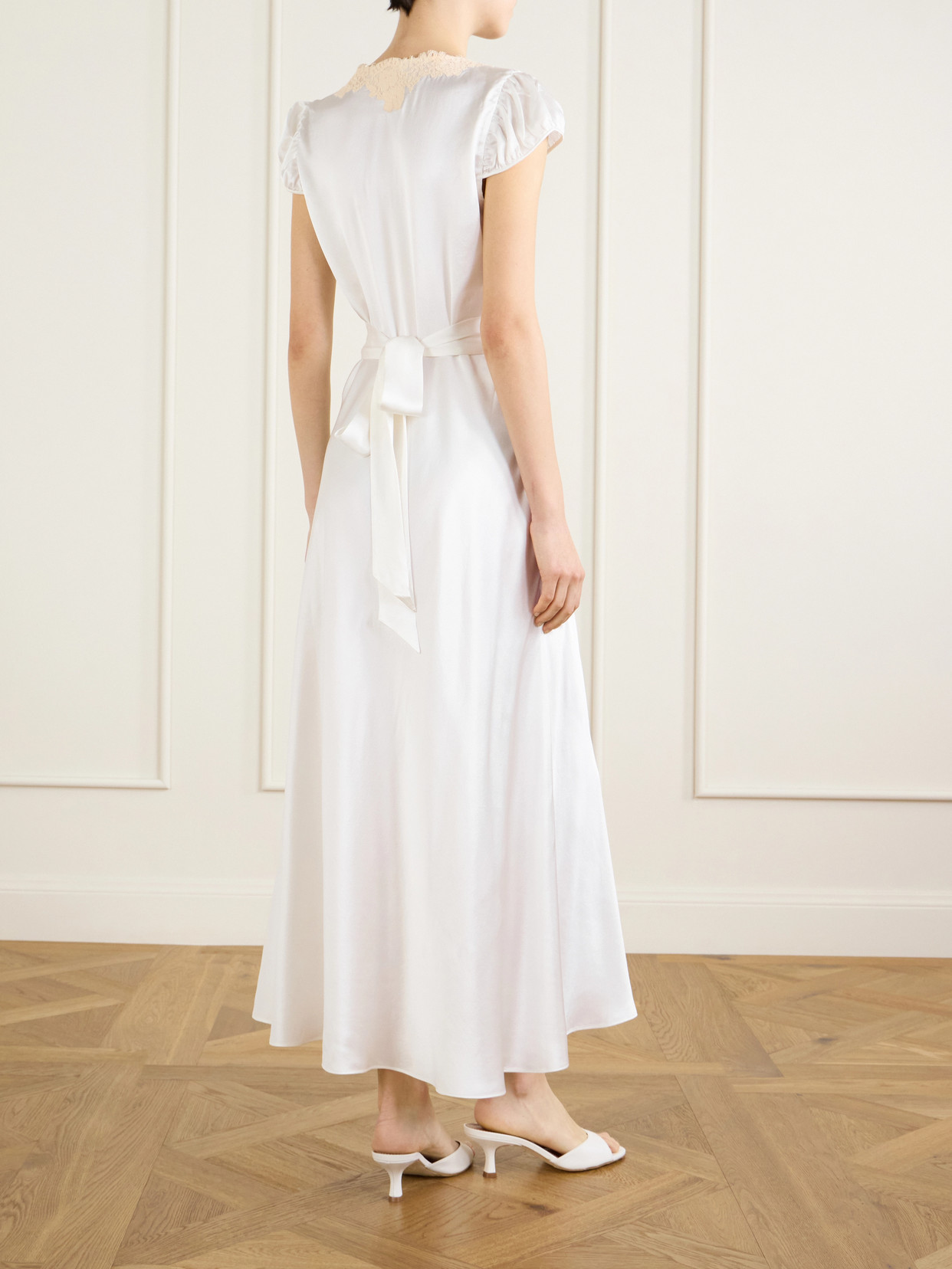 Coraline Corded Lace-trimmed Silk-satin Midi Dress - White