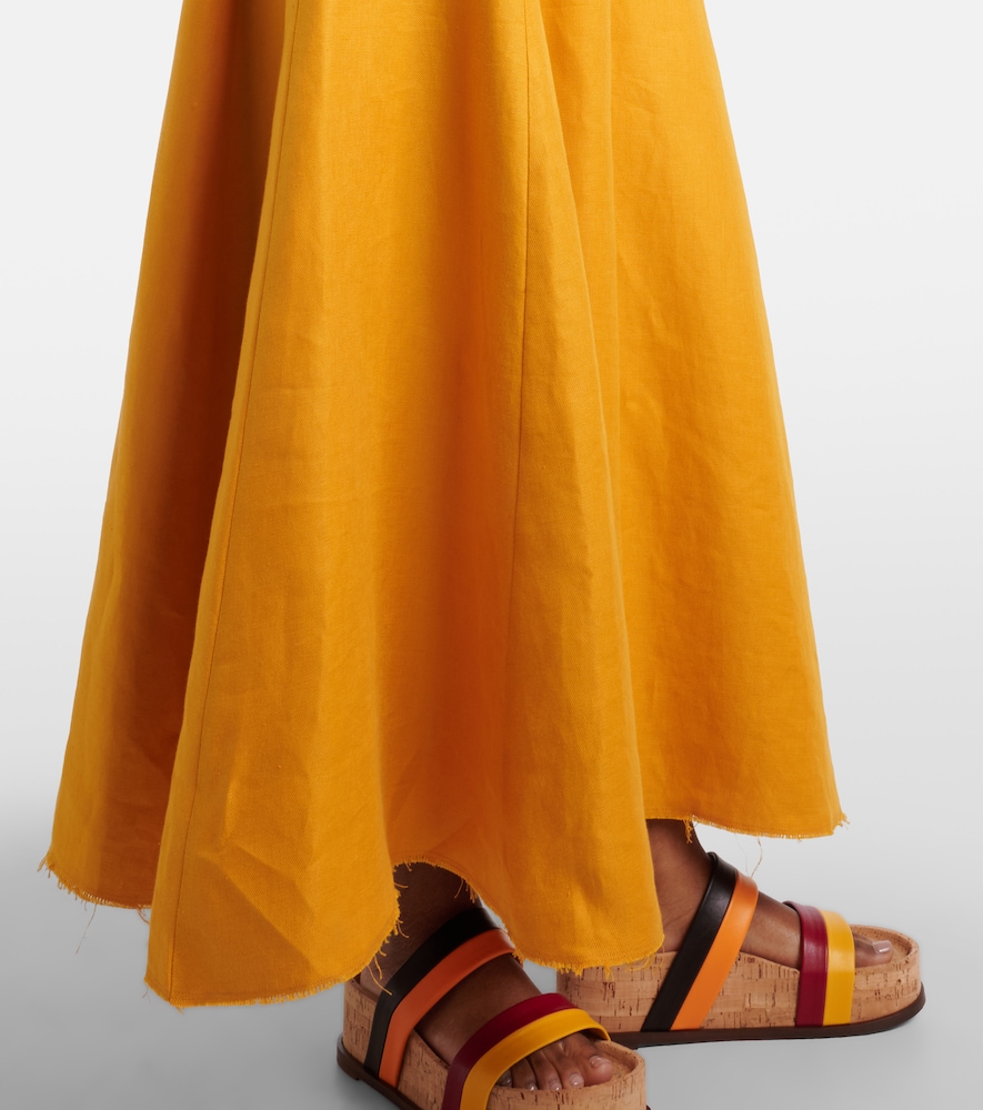 Ranya puff-sleeve linen twill maxi dress