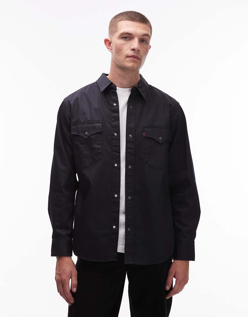 Relaxed fit coated western denim shirt in dark wash-Navy