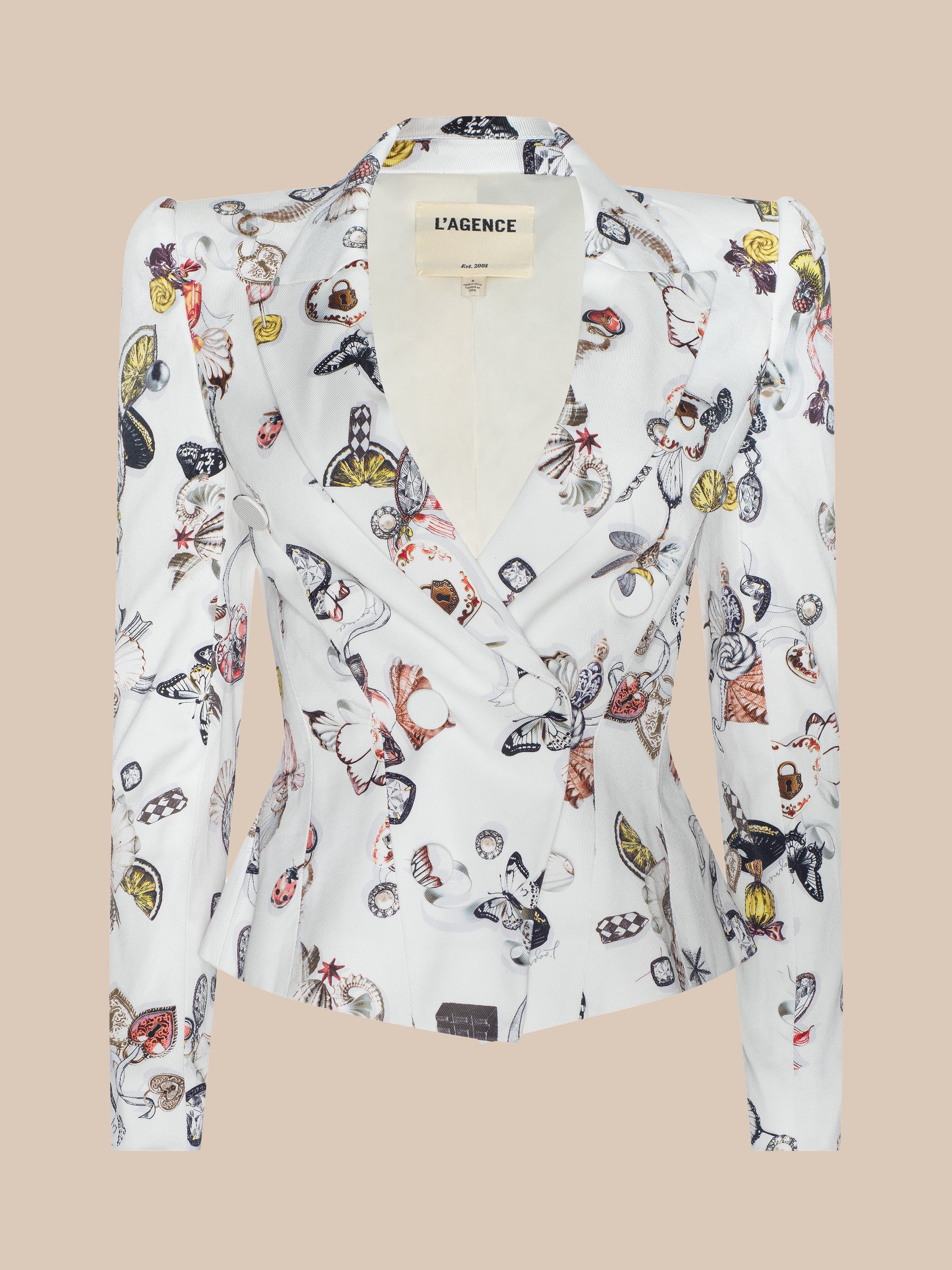 Bethany Structured Blazer In Ecru Multi Lock Butterfly