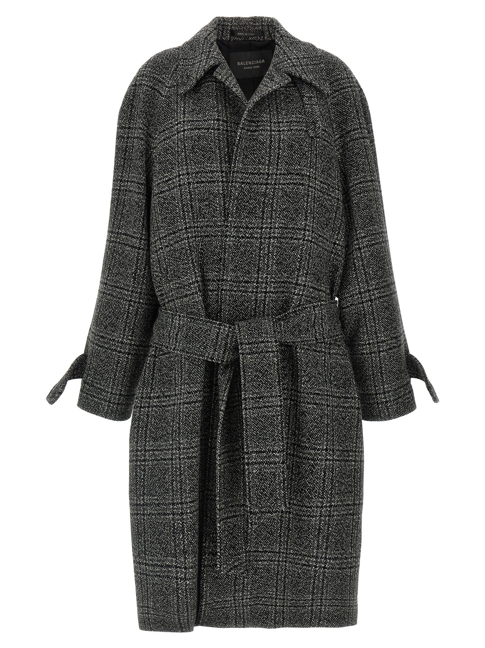 Wool Check Coat — Black