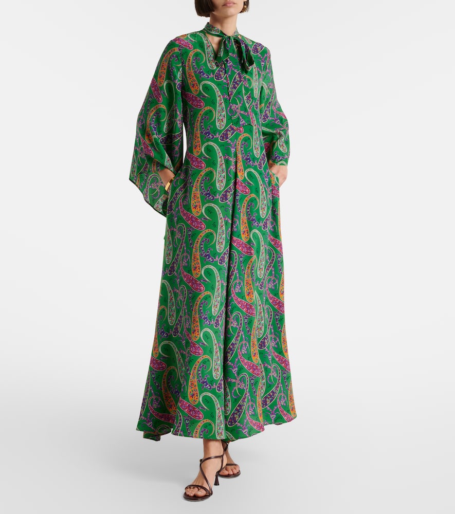 Paisley tie-neck silk maxi dress
