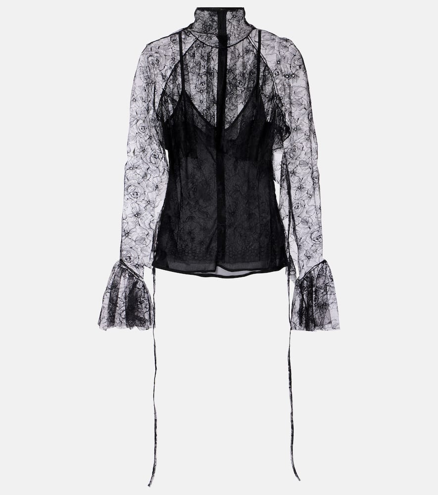 Ruffled sheer lace blouse