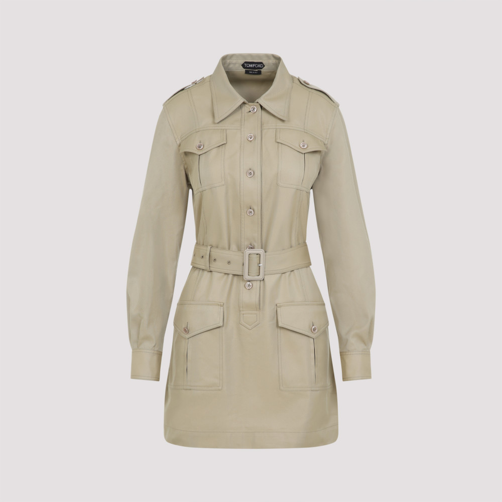 Beige Cotton Safari Mini Dress