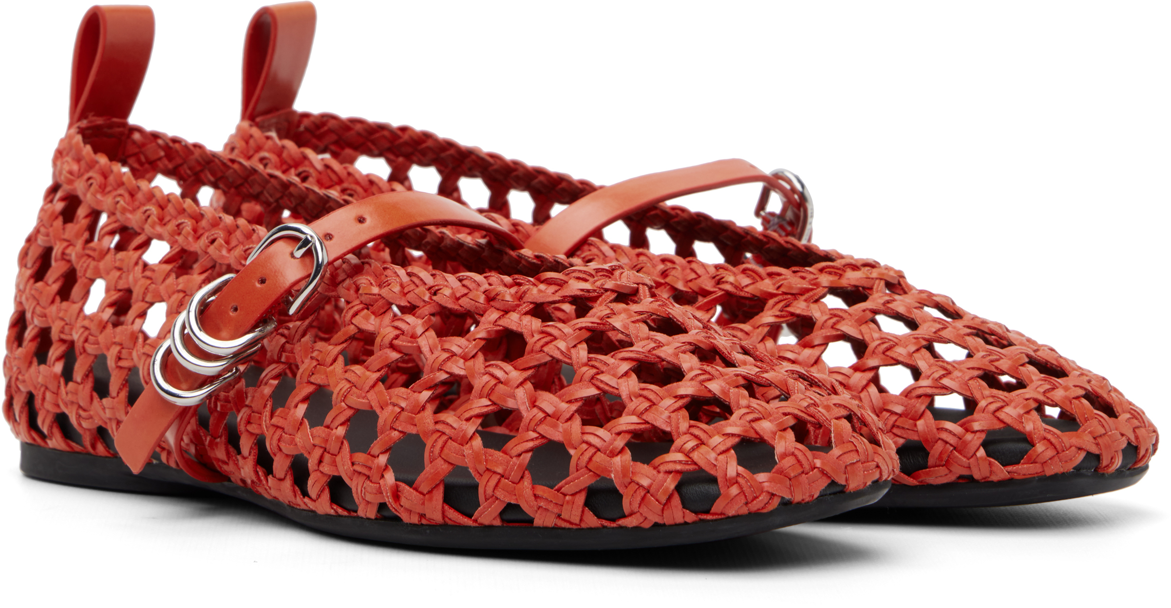 Orange Spire Woven Mary Jane Faux-Leather Flats