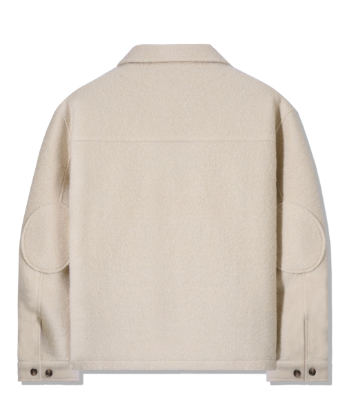 Wool Elbow Patch Two Pocket Button Jacket_Cream