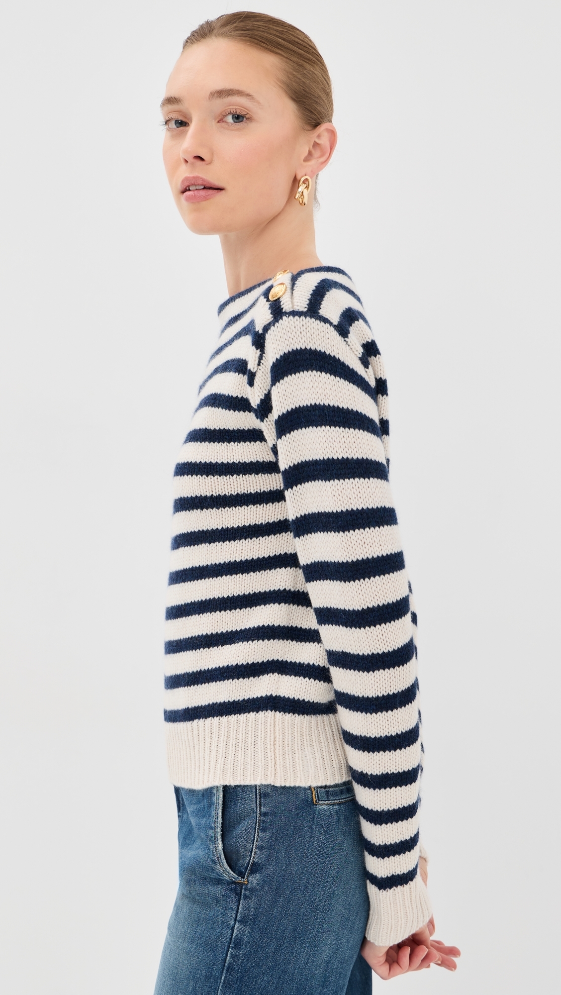 Tandy Cashmere Sweater Ivory/Marine Stripe
