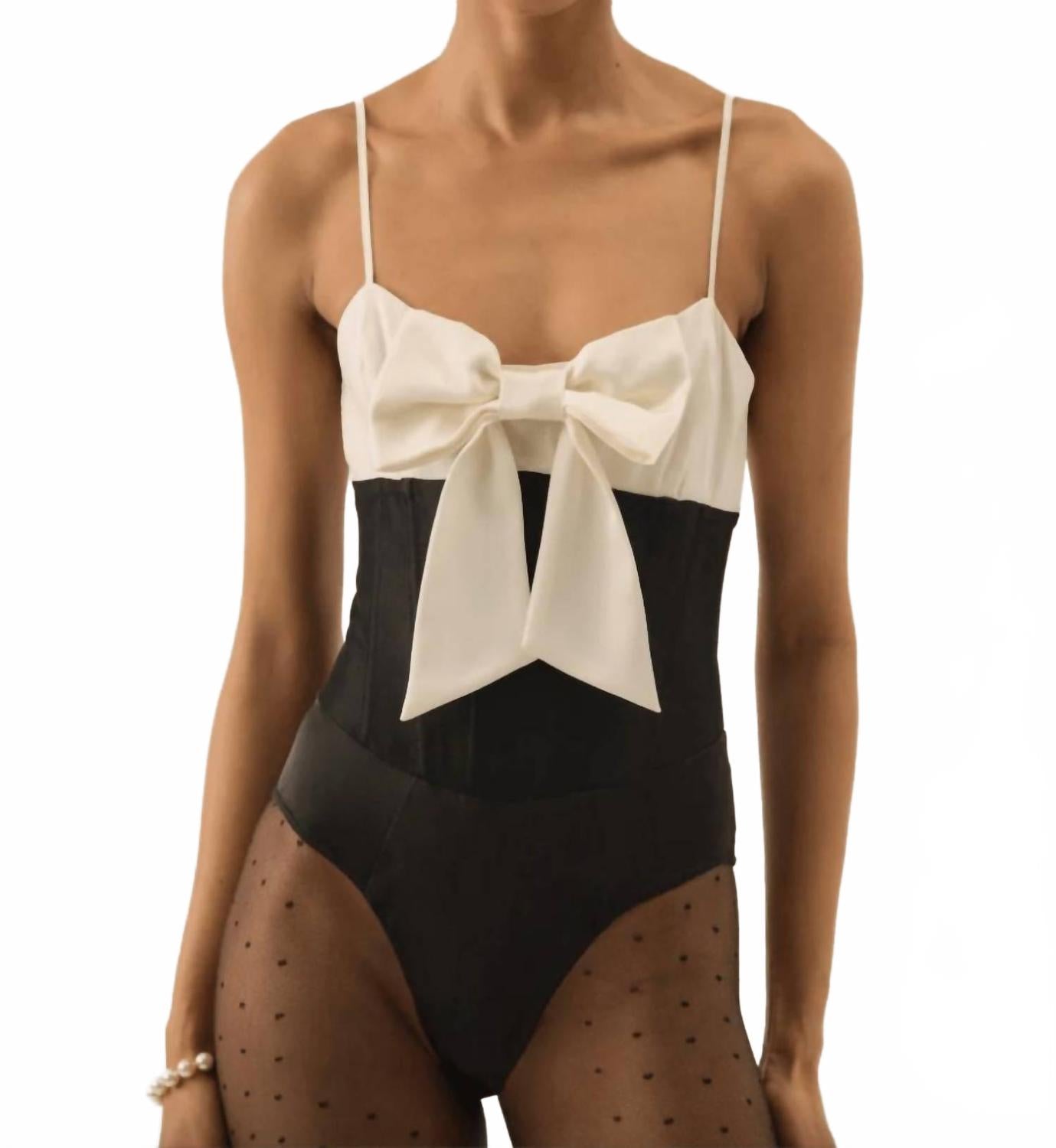 Emalie Taffeta Spaghetti Strap Bodysuit In Black
