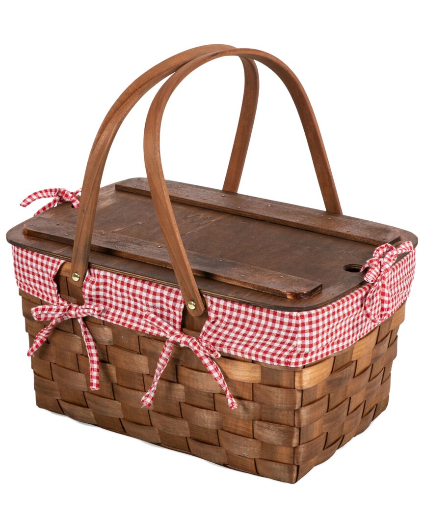 Dnu Kansas Gingham Handwoven Wood Picnic Basket