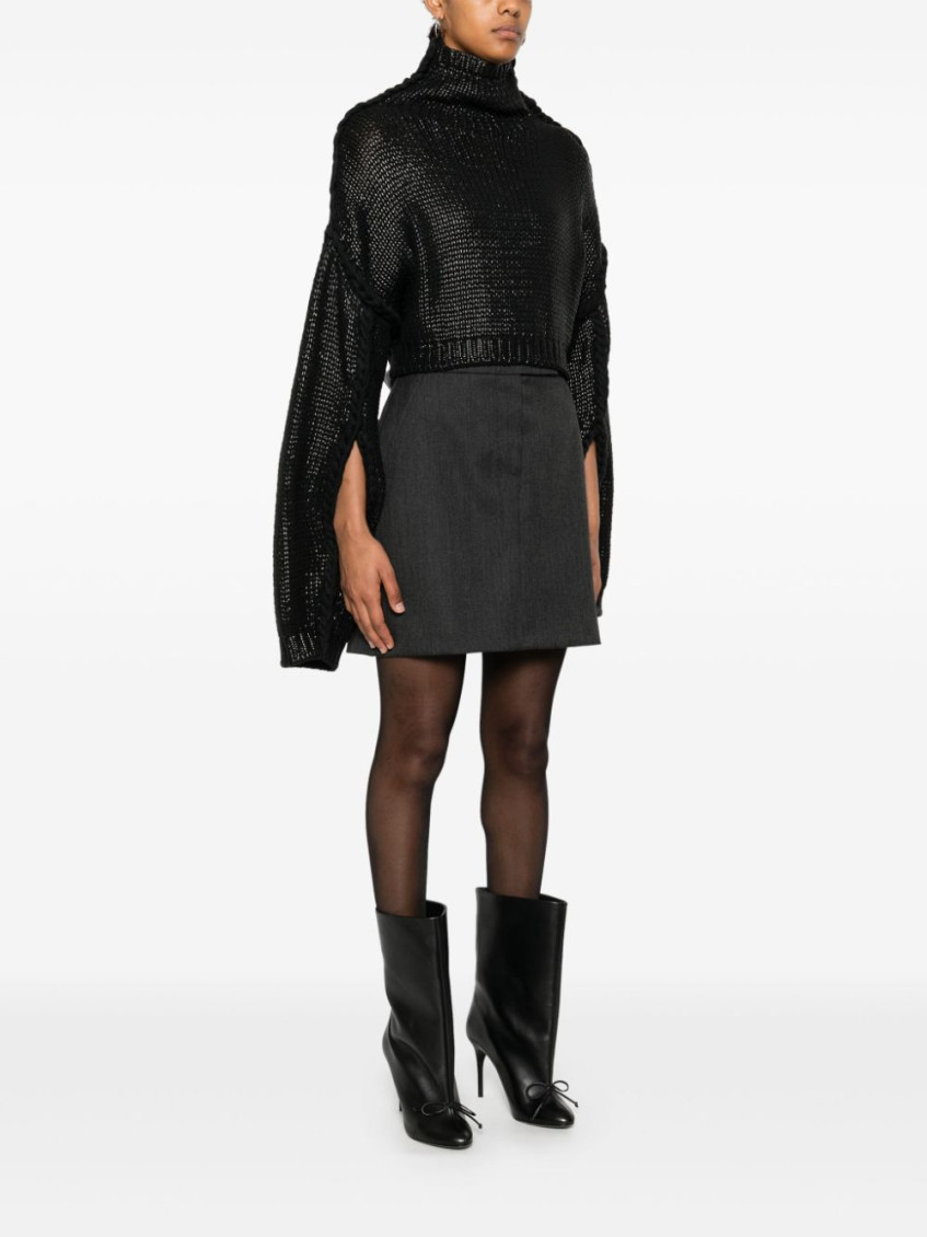 Black Cropped Cotton Sweater