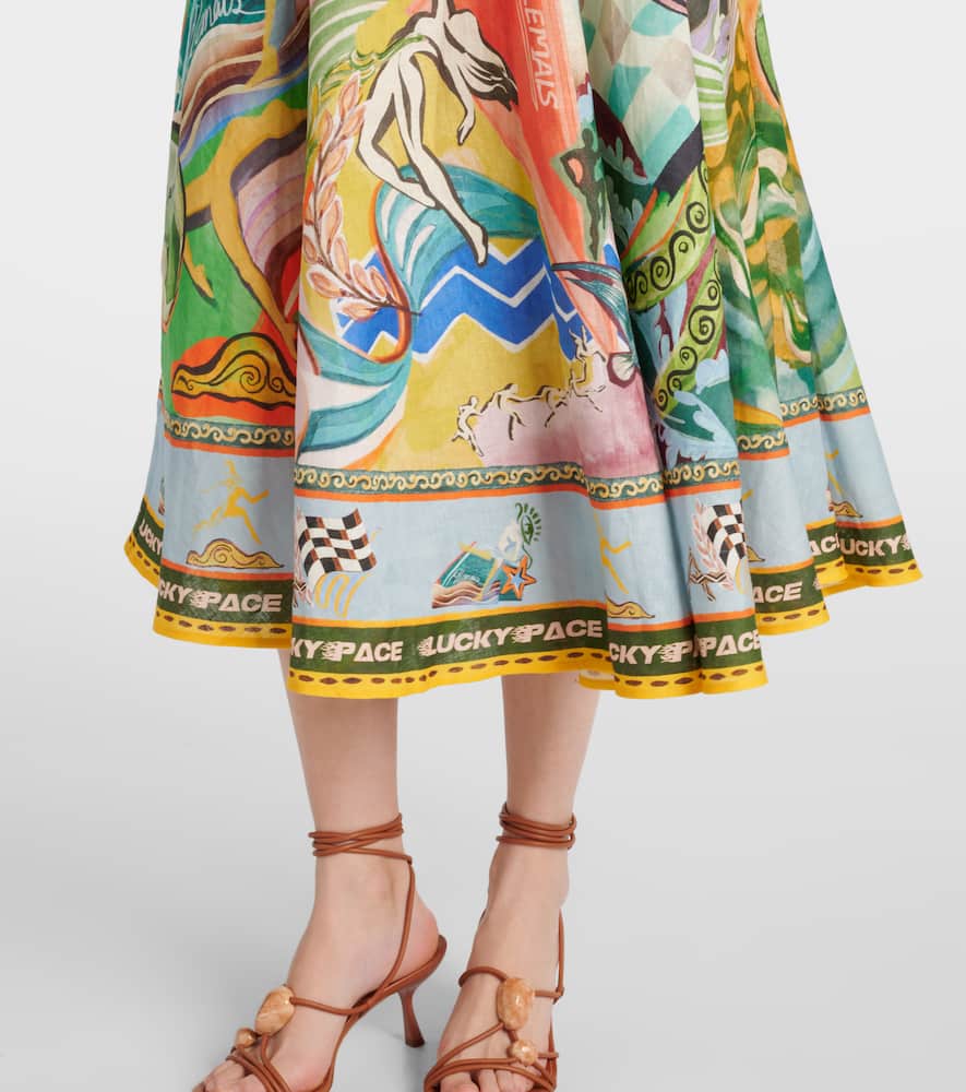 Alémais Lucky Pace printed linen midi dress