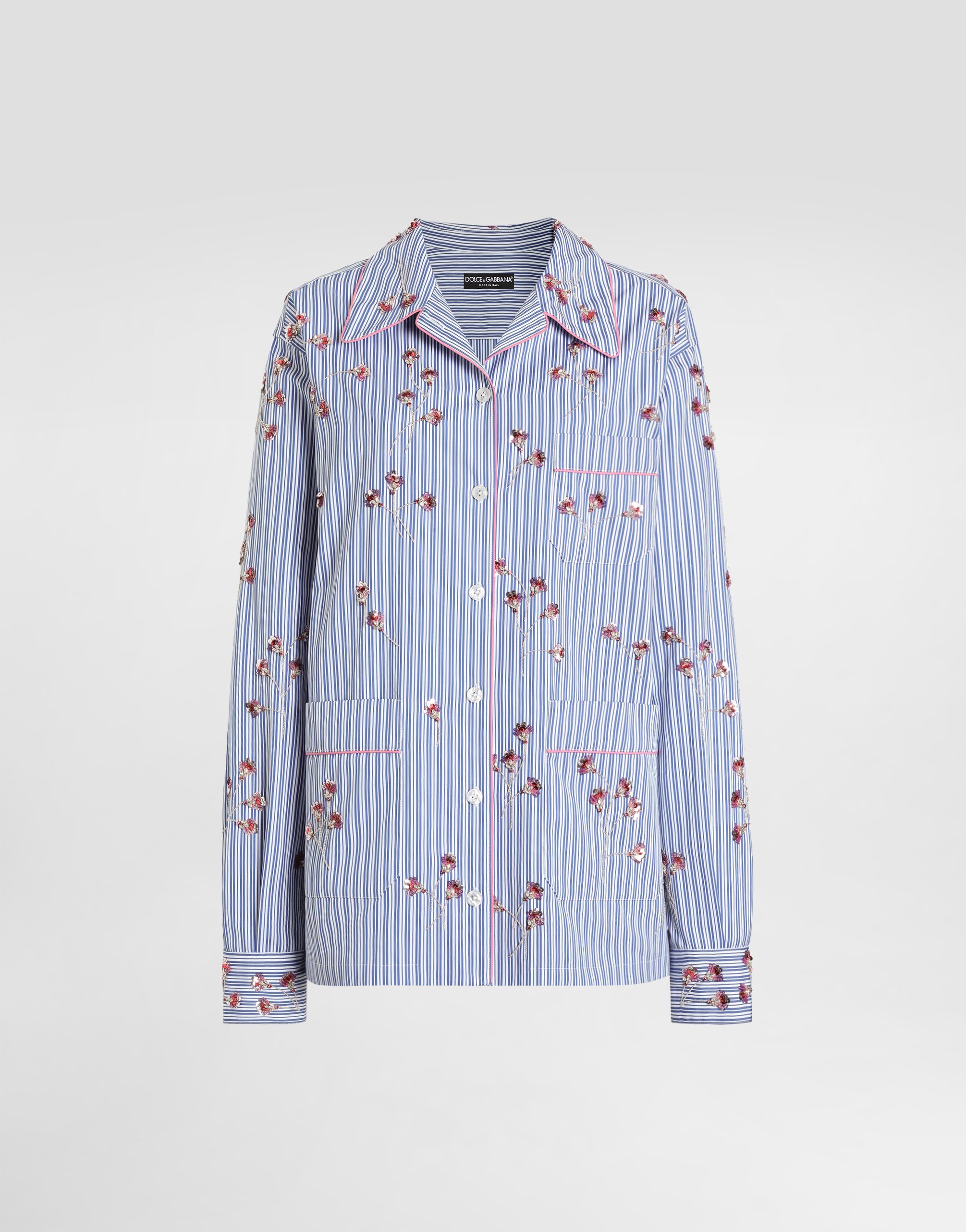 Camicia in popeline con ricamo fiori cristal