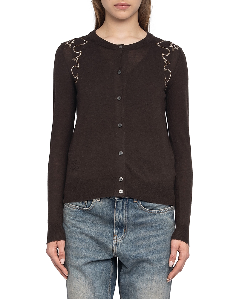 Embellished cashmere cardigan - Brown