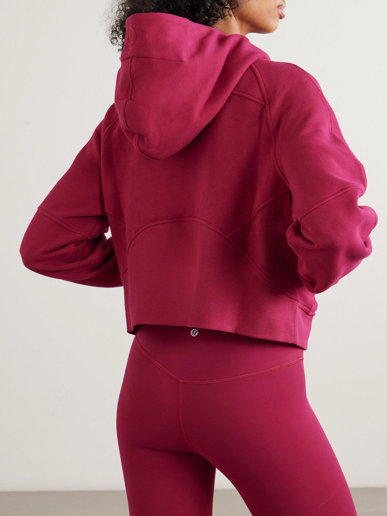 Scuba Cropped Cotton-blend Half-zip Hoodie - Pink